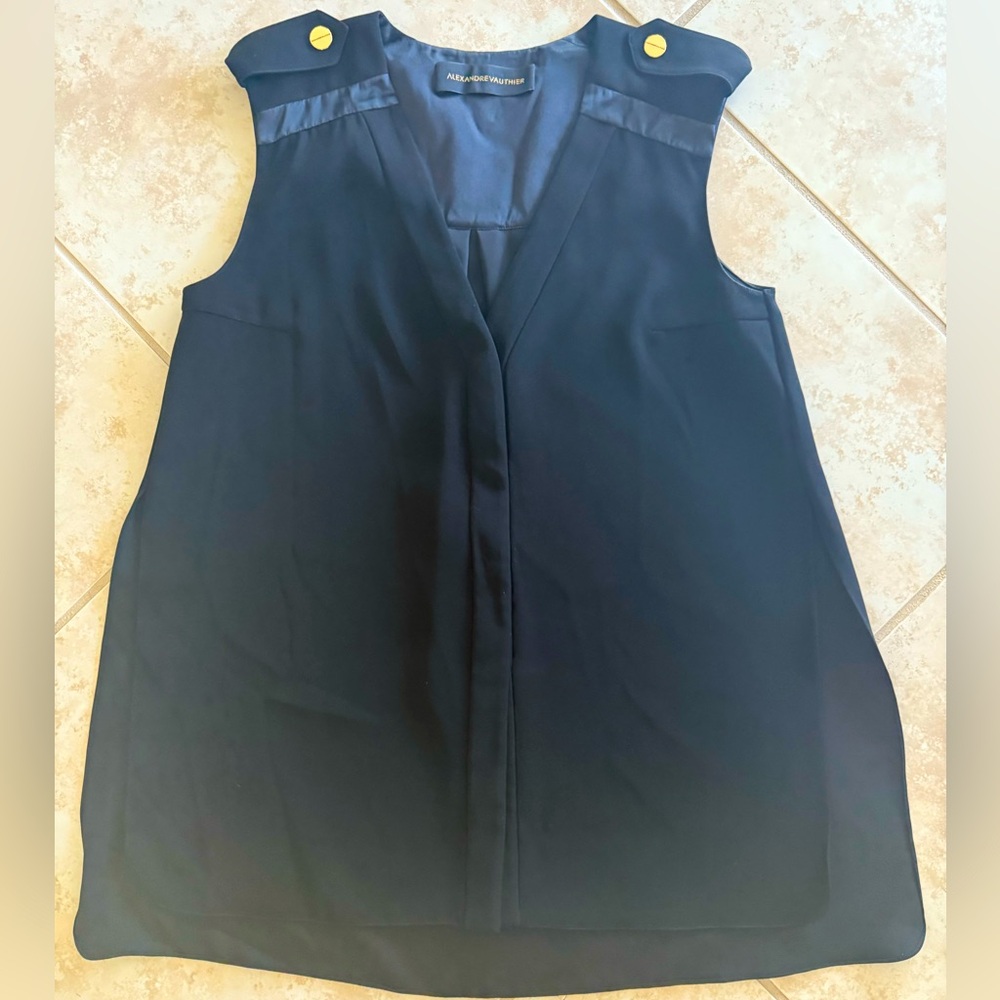 Alexandre Vauthier Black V-Neck Tank w/Gold detail. Flowy Blouse. M